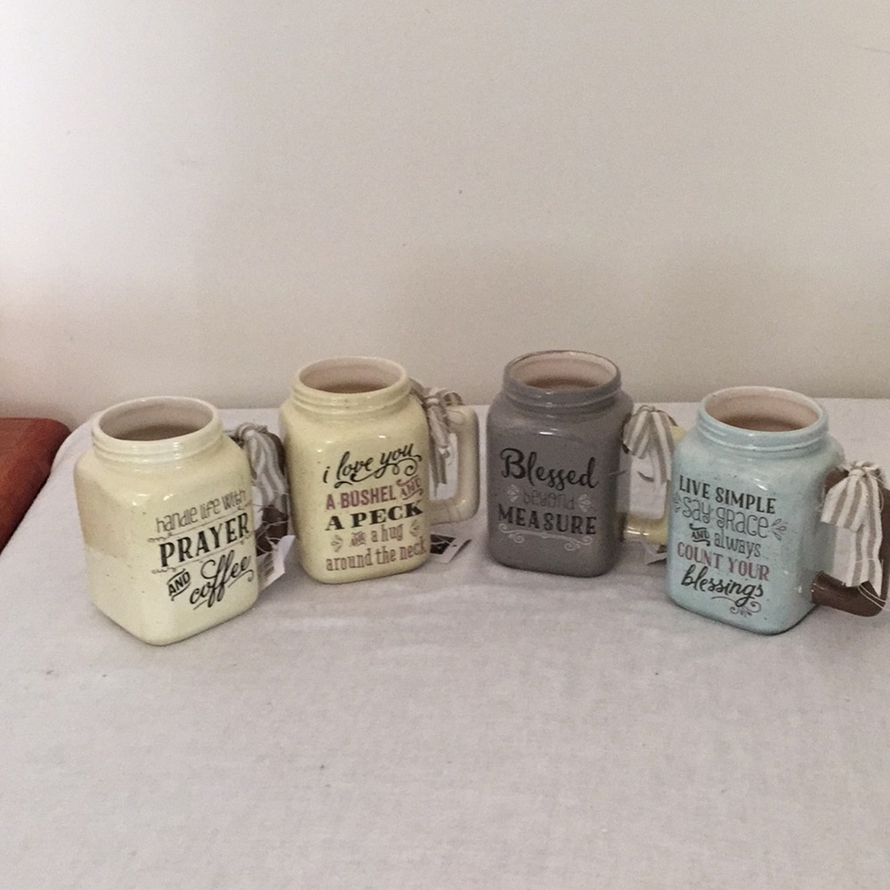 Shabby chic Set of 4 mason jar mugs